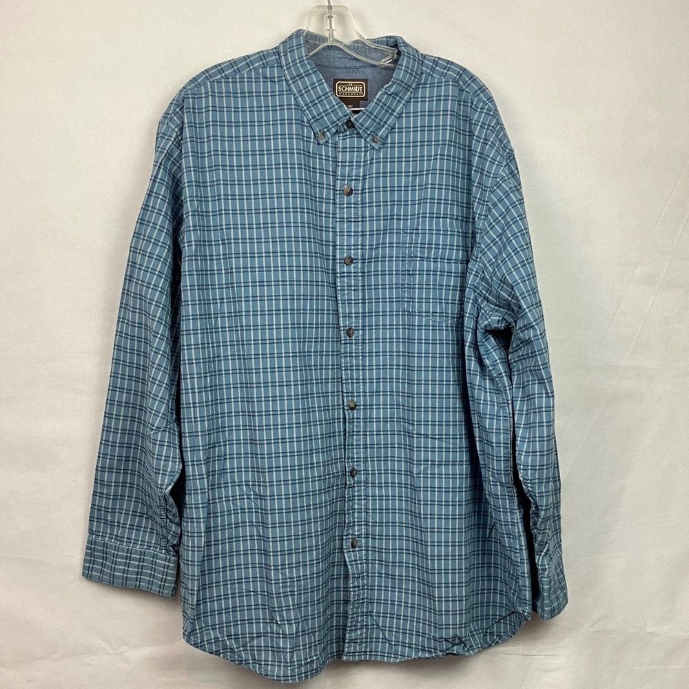 C.E. Schmidt Workwear Men's Size 2XT Checkered Button-Down Shirt Blue Navy White